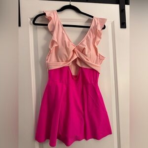 NWT Curvekinis Pink Ruffle Sleeveless Swim Dress with Briefs
